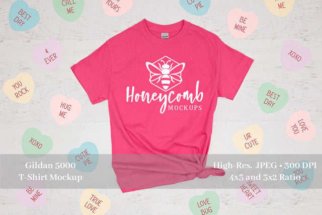 Valentines Day Mockup, Heliconia Gildan 5000 Mockup, Pink T-Shirt Mockup Mock Up Photo Honeycomb Mockups 