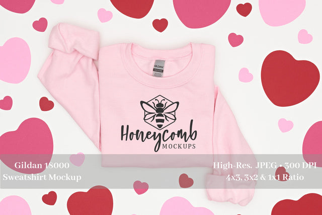 Valentine's Day Mockup, Pink Gildan 18000 Mockup, Pink Sweatshirt Mockup Mock Up Photo Honeycomb Mockups 