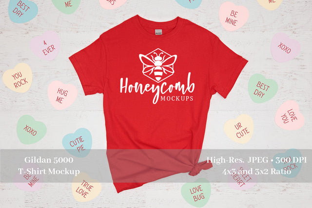 Valentines Day Mockup, Red Gildan 5000 Mockup, Red T-Shirt Mockup Mock Up Photo Honeycomb Mockups 