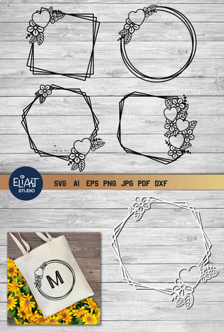 Valentines Day Monogram Frame SVG, Love Floral Frames, Digital File. SVG Elinorka 