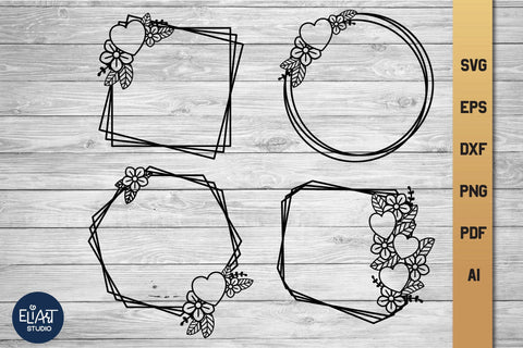 Valentines Day Monogram Frame SVG, Love Floral Frames, Digital File. SVG Elinorka 