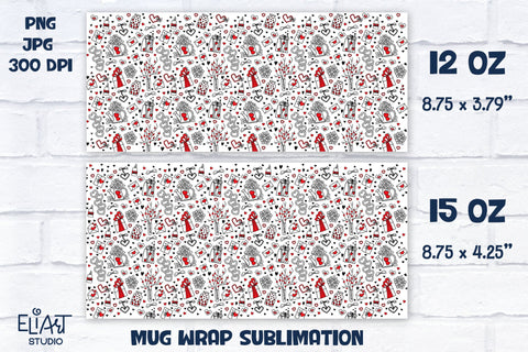 Valentines Day Mug Sublimation, Hearts Full Mug Wrap, Love Sublimation. Sublimation Elinorka 