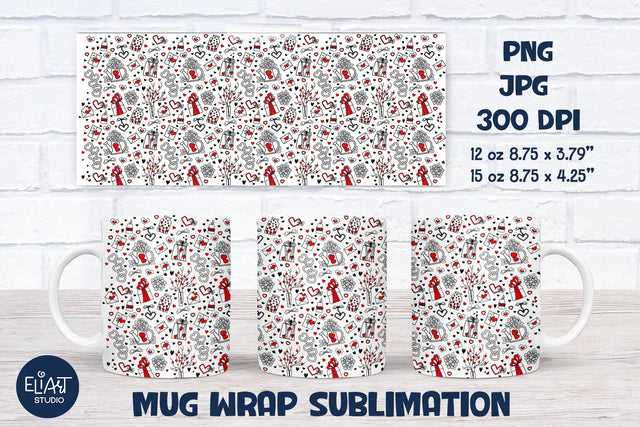 Valentines Day Mug Sublimation, Hearts Full Mug Wrap, Love Sublimation. Sublimation Elinorka 