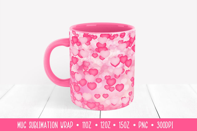 Valentines Day Mug Sublimation. Pink White Hearts Mug Wrap Sublimation LaBelezoka 