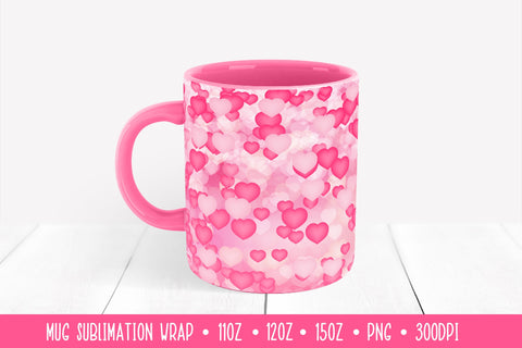 Valentines Day Mug Sublimation. Pink White Hearts Mug Wrap Sublimation LaBelezoka 