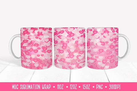 Valentines Day Mug Sublimation. Pink White Hearts Mug Wrap Sublimation LaBelezoka 