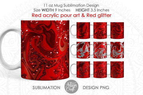 Valentines day mug sublimation with red acrylic pour art Sublimation Artisan Craft SVG 