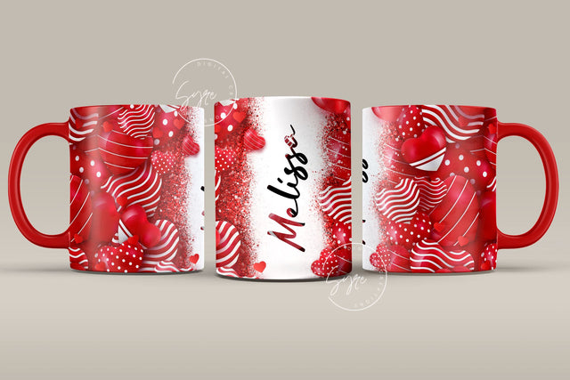 Valentine's day Mug Wrap, Add Your Own Name, Mug Sublimation Design PNG, Heart Design Mug, 11 & 15 Oz Mug Cricut Press Sublimation Wrap Sublimation Syre Digital Creations 