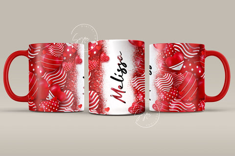 Valentine's day Mug Wrap, Add Your Own Name, Mug Sublimation Design PNG, Heart Design Mug, 11 & 15 Oz Mug Cricut Press Sublimation Wrap Sublimation Syre Digital Creations 