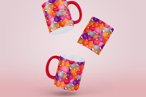 Valentine's day Mug Wrap, Conversation Hearts, Candy Hearts, Sweethearts Candy, Love Quote Mug, 11 & 15 Oz Mug Cricut Press Sublimation Wrap Sublimation Syre Digital Creations 