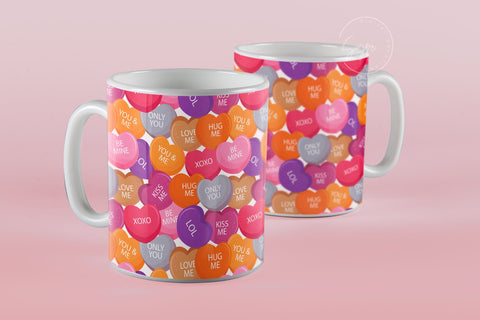 Valentine's day Mug Wrap, Conversation Hearts, Candy Hearts, Sweethearts Candy, Love Quote Mug, 11 & 15 Oz Mug Cricut Press Sublimation Wrap Sublimation Syre Digital Creations 