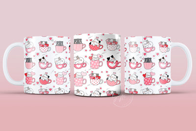 Valentine's day Mug Wrap, Cute Cat Mug Design, Sublimation Design PNG, Love Heart Mug, 11 & 15 Oz Mug Cricut Press Sublimation Wrap Sublimation Syre Digital Creations 