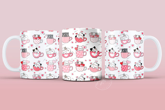 Valentine's day Mug Wrap, Cute Cat Mug Design, Sublimation Design PNG, Love Heart Mug, 11 & 15 Oz Mug Cricut Press Sublimation Wrap Sublimation Syre Digital Creations 