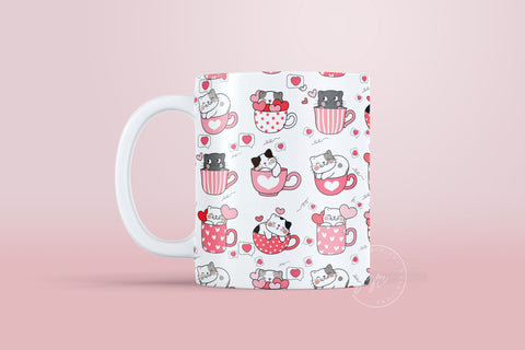 Valentine's day Mug Wrap, Cute Cat Mug Design, Sublimation Design PNG, Love Heart Mug, 11 & 15 Oz Mug Cricut Press Sublimation Wrap Sublimation Syre Digital Creations 