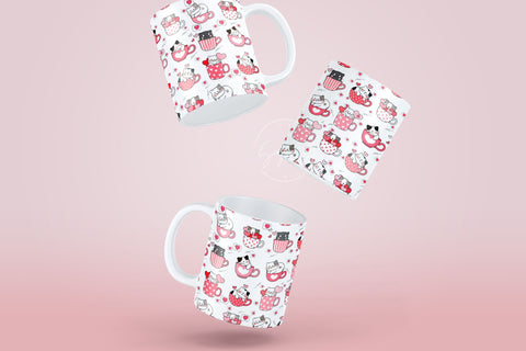 Valentine's day Mug Wrap, Cute Cat Mug Design, Sublimation Design PNG, Love Heart Mug, 11 & 15 Oz Mug Cricut Press Sublimation Wrap Sublimation Syre Digital Creations 