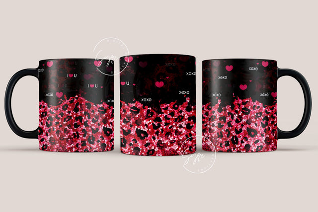 Valentine's day Mug Wrap, Leopard Print Glitter Design, Sublimation Design PNG, Love Quote Mug, 11 & 15 Oz Mug Cricut Press Sublimation Wrap Sublimation Syre Digital Creations 