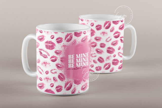 Valentine's day Mug Wrap, Lips Design, Sublimation Design PNG, Be Mine Valentine, 11 & 15 Oz Mug Cricut Press Sublimation Wrap Sublimation Syre Digital Creations 