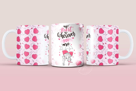 Valentine's day Mug Wrap, Pink Heart Design, Sublimation Design PNG, Love Quote Mug, 11 & 15 Oz Mug Cricut Press Sublimation Wrap Sublimation Syre Digital Creations 