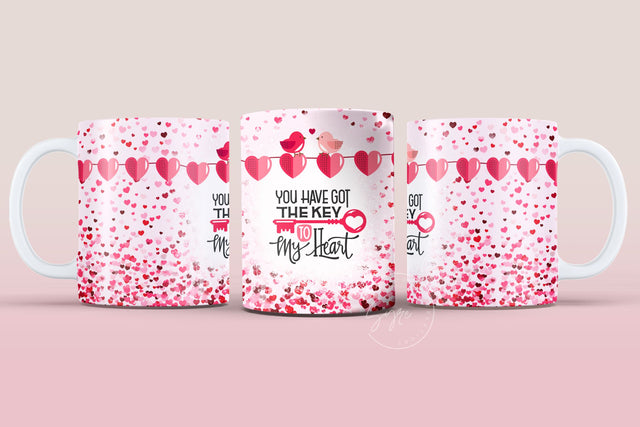 Valentine's day Mug Wrap, Pink Heart Design, Sublimation Design PNG, Love Quote Mug, 11 & 15 Oz Mug Cricut Press Sublimation Wrap Sublimation Syre Digital Creations 