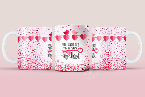 Valentine's day Mug Wrap, Pink Heart Design, Sublimation Design PNG, Love Quote Mug, 11 & 15 Oz Mug Cricut Press Sublimation Wrap Sublimation Syre Digital Creations 
