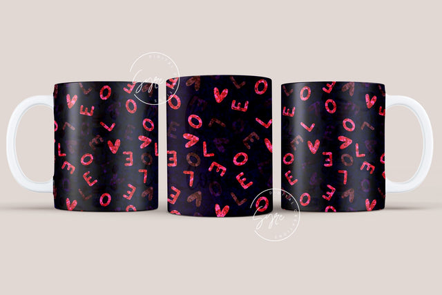 Valentine's day Mug Wrap, Red Heart Glitter Design, Sublimation Design PNG, Love Alphabets Mug, 11 & 15 Oz Mug Cricut Press Sublimation Wrap Sublimation Syre Digital Creations 