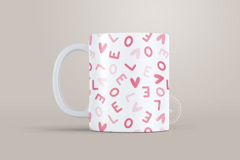 Valentine's day Mug Wrap, Red Heart Glitter Design, Sublimation Design PNG, Love Alphabets Mug, 11 & 15 Oz Mug Cricut Press Sublimation Wrap Sublimation Syre Digital Creations 