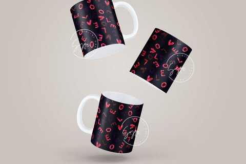 Valentine's day Mug Wrap, Red Heart Glitter Design, Sublimation Design PNG, Love Alphabets Mug, 11 & 15 Oz Mug Cricut Press Sublimation Wrap Sublimation Syre Digital Creations 