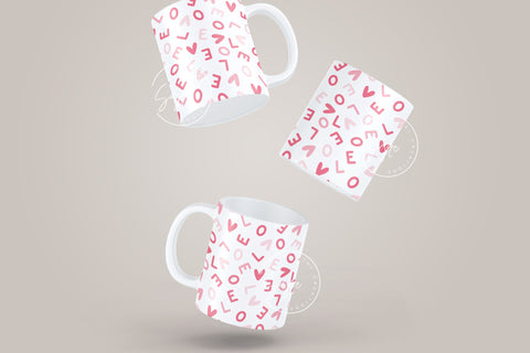 Valentine's day Mug Wrap, Red Heart Glitter Design, Sublimation Design PNG, Love Alphabets Mug, 11 & 15 Oz Mug Cricut Press Sublimation Wrap Sublimation Syre Digital Creations 
