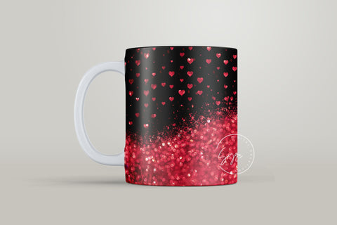 Valentine's day Mug Wrap, Red Heart Glitter Design, Sublimation Design PNG, Love Pattern Mug, 11 & 15 Oz Mug Cricut Press Sublimation Wrap Sublimation Syre Digital Creations 