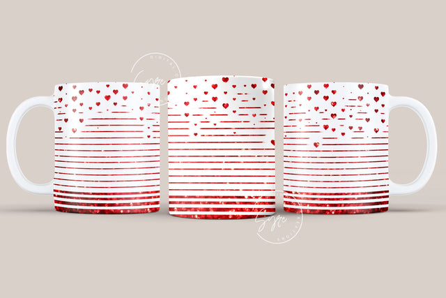 Valentine's day Mug Wrap, Red Heart Glitter Design, Sublimation Design PNG, Love Pattern Mug, 11 & 15 Oz Mug Cricut Press Sublimation Wrap Sublimation Syre Digital Creations 