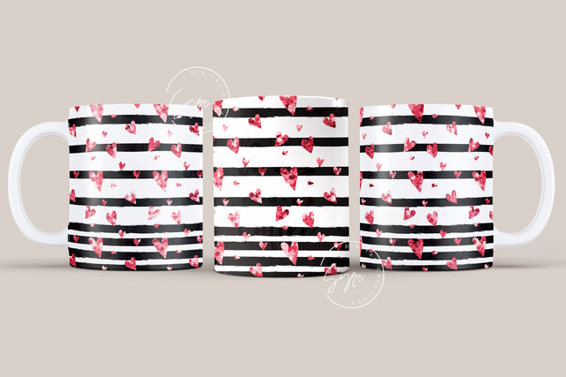 Valentine's day Mug Wrap, Red Heart Glitter Design, Sublimation Design PNG, Love Pattern Mug, 11 & 15 Oz Mug Cricut Press Sublimation Wrap Sublimation Syre Digital Creations 