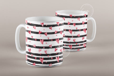 Valentine's day Mug Wrap, Red Heart Glitter Design, Sublimation Design PNG, Love Pattern Mug, 11 & 15 Oz Mug Cricut Press Sublimation Wrap Sublimation Syre Digital Creations 