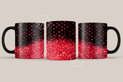 Valentine's day Mug Wrap, Red Heart Glitter Design, Sublimation Design PNG, Love Pattern Mug, 11 & 15 Oz Mug Cricut Press Sublimation Wrap Sublimation Syre Digital Creations 
