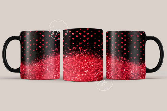 Valentine's day Mug Wrap, Red Heart Glitter Design, Sublimation Design PNG, Love Pattern Mug, 11 & 15 Oz Mug Cricut Press Sublimation Wrap Sublimation Syre Digital Creations 