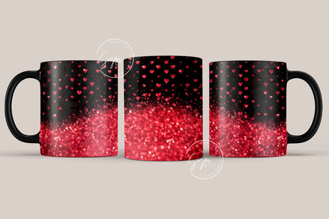 Valentine's day Mug Wrap, Red Heart Glitter Design, Sublimation Design PNG, Love Pattern Mug, 11 & 15 Oz Mug Cricut Press Sublimation Wrap Sublimation Syre Digital Creations 