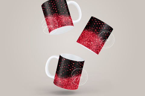 Valentine's day Mug Wrap, Red Heart Glitter Design, Sublimation Design PNG, Love Pattern Mug, 11 & 15 Oz Mug Cricut Press Sublimation Wrap Sublimation Syre Digital Creations 