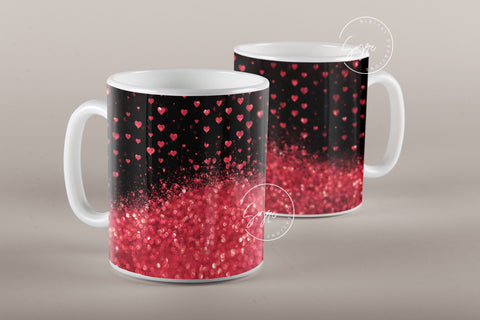 Valentine's day Mug Wrap, Red Heart Glitter Design, Sublimation Design PNG, Love Pattern Mug, 11 & 15 Oz Mug Cricut Press Sublimation Wrap Sublimation Syre Digital Creations 