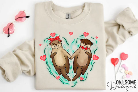 Valentine's Day Otter Couple Love PNG Sublimation Owlsome.Designs 