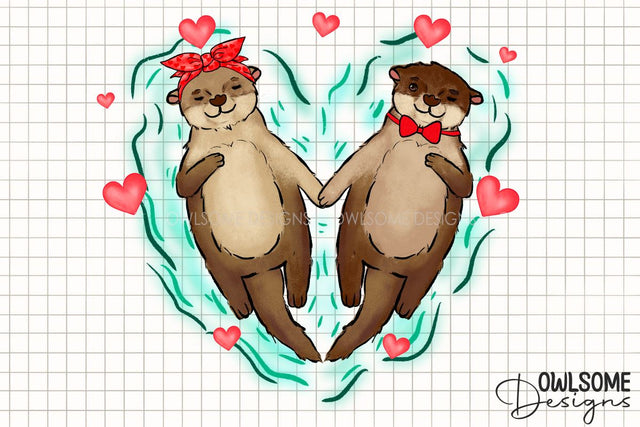Valentine's Day Otter Couple Love PNG Sublimation Owlsome.Designs 