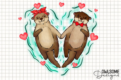 Valentine's Day Otter Couple Love PNG Sublimation Owlsome.Designs 
