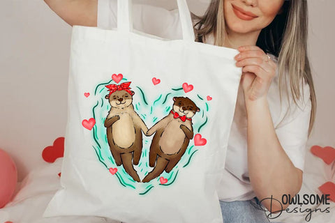 Valentine's Day Otter Couple Love PNG Sublimation Owlsome.Designs 