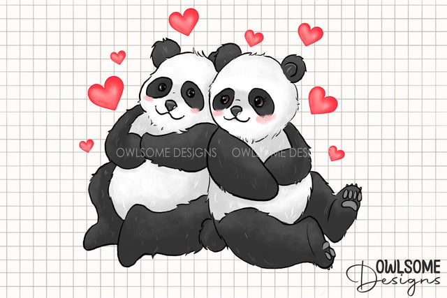 Valentine's Day Panda Couple Love PNG Sublimation Owlsome.Designs 