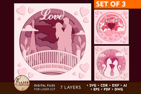 Valentines Day Paper Cut Template Gift SVG's Decoration Laser Cut Wood SVG LaserCutano 