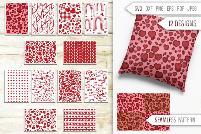 Valentines Day Pattern Svg Bundle. Seamless Patterns. Repeatable Pattern. Repeat Pattern Svg. Love Svg. Heart Svg. Valentine's dxf eps png SVG Mint And Beer Creations 