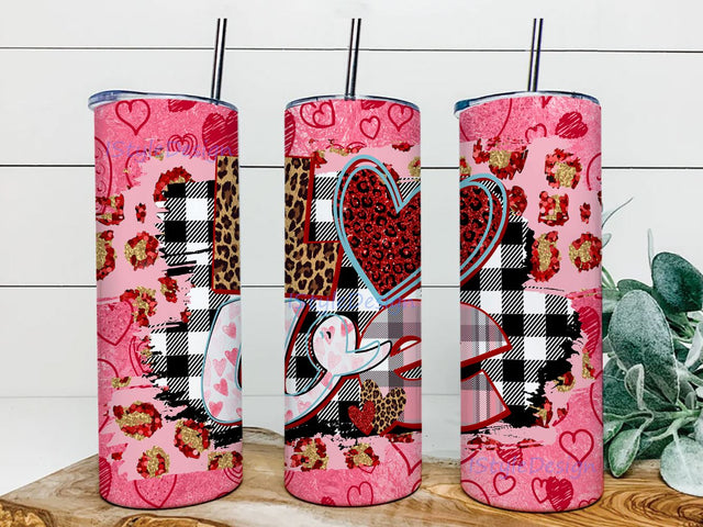 Valentine's Day Pink Glitter Hearts 20 oz. Skinny Tumbler PNG Sublimation Design, Valentine Skinny Tumbler Png, Hearts Tumbler Png Downloads Sublimation iStyleDesign 