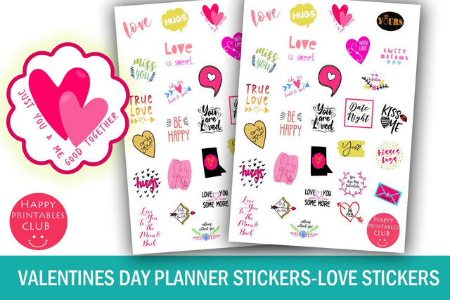 Valentines Day Planner Stickers- Love Planner Stickers SVG Happy Printables Club 