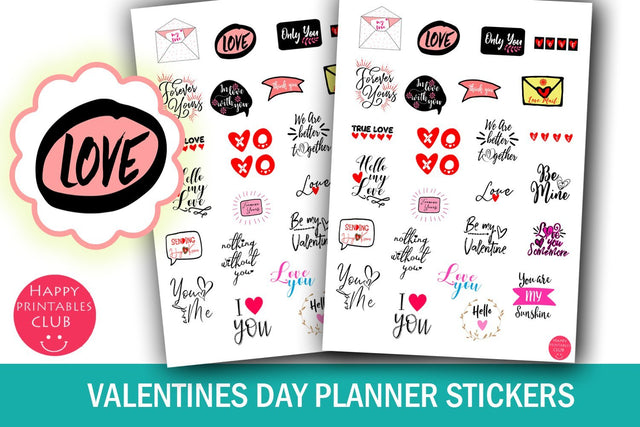 Valentines Day Planner Stickers- Romantic Planner Stickers SVG Happy Printables Club 