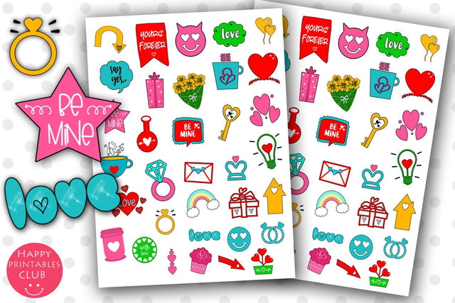 Valentines Day Planner Stickers- Romantic Planner Stickers SVG Happy Printables Club 