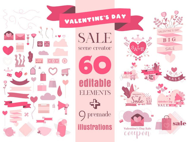 Valentine’s Day Sale Editable Vector Scene Creator SVG Arts By Naty 