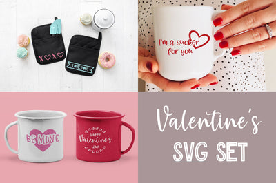 Valentine's Day Sayings SVG Set + BONUS! Print and Cut Sticker Sheet | So Fontsy SVG So Fontsy Design Shop 
